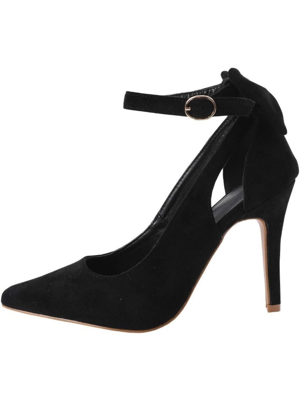 Women's Black Pointed Toe High Heels Ankle Strap Pumps Bowtie Back Dress Shoes